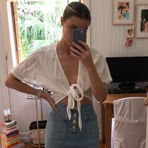 Australian linen style white tie top